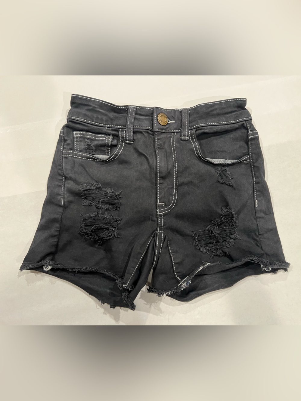 American Eagle Outfitters Black Distressed High-Rise Denim Shorts